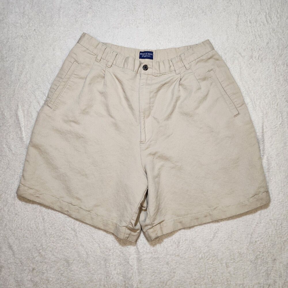 Vintage 90s Bugle Boy Original Pleated Khaki Shorts Women’s 14 High Rise Retro